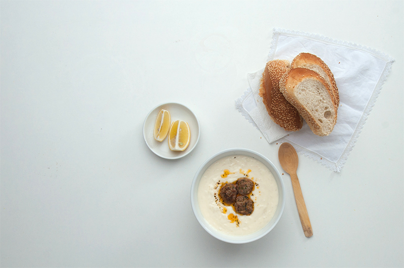 Yogurt and meatballs soup